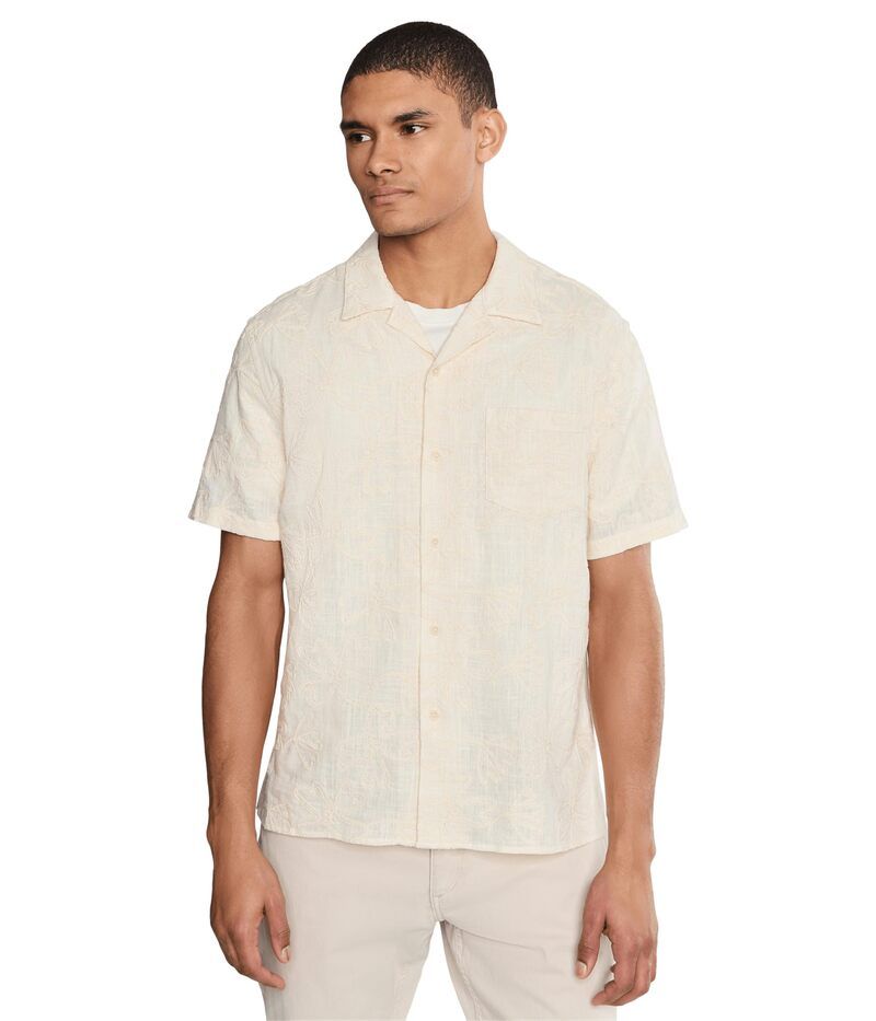 ヴィンス メンズ トップス シャツ フラワー柄 刺繍 フラワー Vincembroidered Floral Short Sleeve Cabana Shirt Blanco