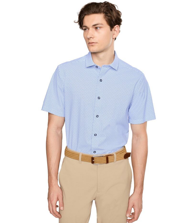 ジョンストンアンドマーフィー メンズ トップス シャツ プリント ニット Johnston Murphy XC Motion Short Sleeve Print Knit Shirt Blue Dotted Til ブルー