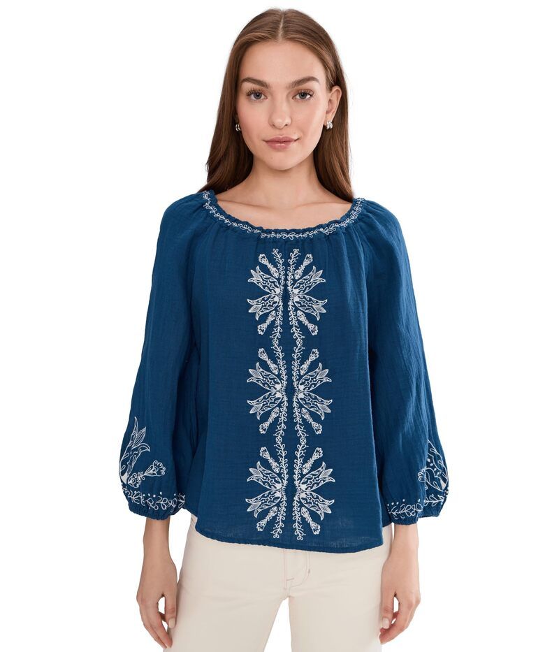 リヴァプール ロサンゼルス レディース トップス シャツ Liverpoolos Angeles 34 Sleeve Woven Top With Embroidery Liberty Blue ブルー 13,986円