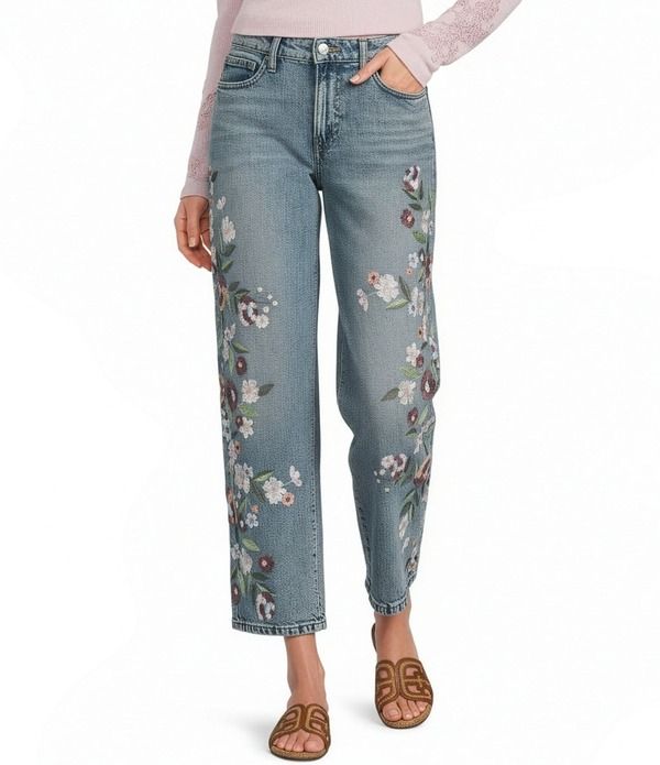 ラッキーブランド レディース ボトムス デニムパンツ 刺繍 アンクル ジーンズ Lucky Brandenim Legend Embroidered Baggy Anklength Jeans Floral Bouquet デニム
