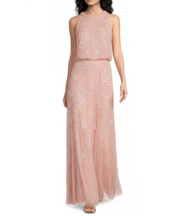 アドリアナ パペル レディース トップス ワンピース ノースリーブ ホルター Adrianna Papell Bead Halter Neck Sleeveless Blouson Long Dress Coral Coast コーラル