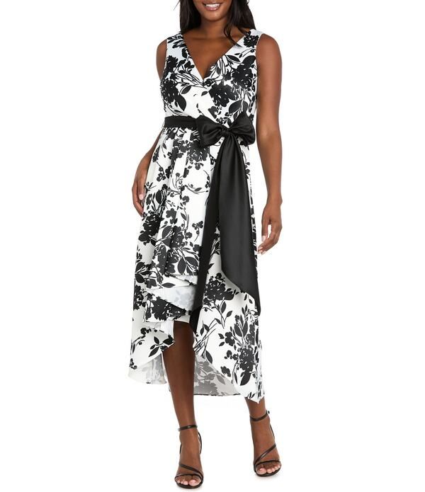 アールアンドエムリチャーズ レディース トップス ワンピース プリント ミディ ノースリーブ R M Richards Printed Lamour Surplice Neck Sleeveless Belted Wrap Cascade HighLow Mi