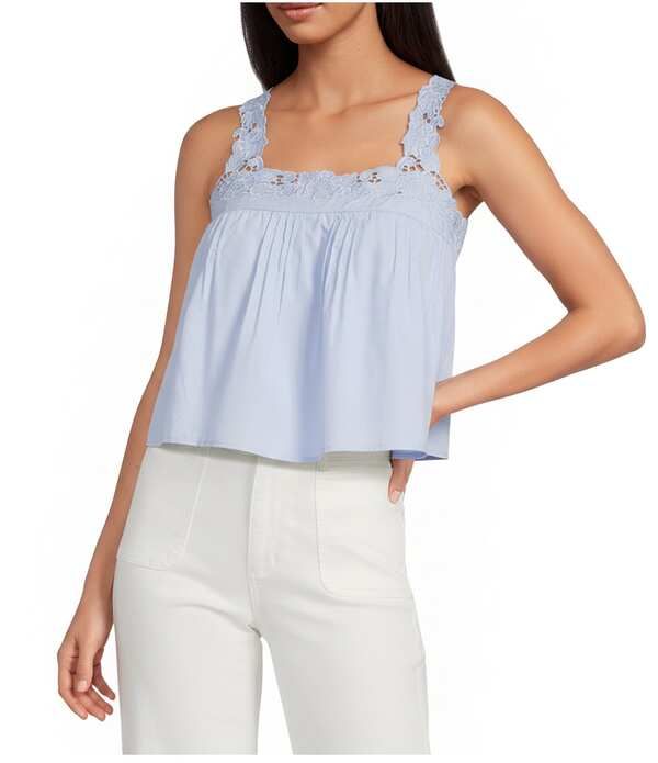 エン セゾン レディース トップス シャツ フリル ノースリーブ En Saison Lucy Square Neck Sleeveless Ruffle Strap Top Light Blue ブルー