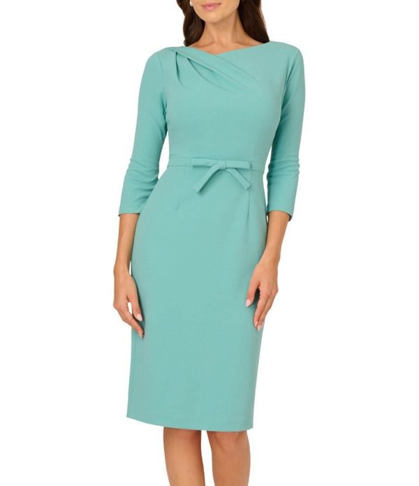 アドリアナ パペル レディース トップス ワンピース アシンメトリー ドレープ ミディ Adrianna Papell Asymmetrical Drape Neck 34 Sleeve Sheath Midi Dressmokey Jade