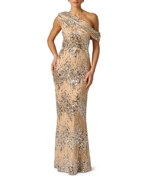 アドリアナ パペル レディース トップス ワンピースパンコール Adrianna Evening by Adrianna Papell Stretch Sequin Long One Shoulder Dressilver Nude シルバー