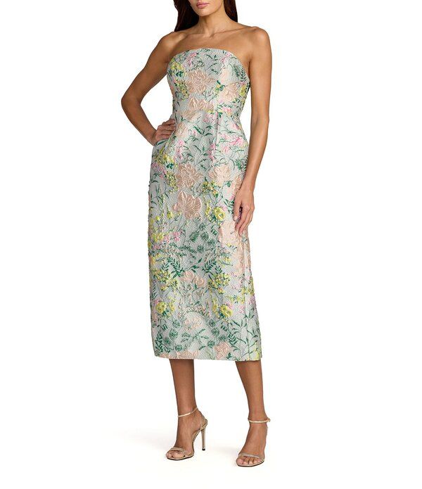マックダガル レディース トップス ワンピース フラワー柄 ミディ ストラップレス フラワー Mac Duggal Floral Brocade Straplesside Seam Pocketsheath Midi Dress Pastel Multi マル