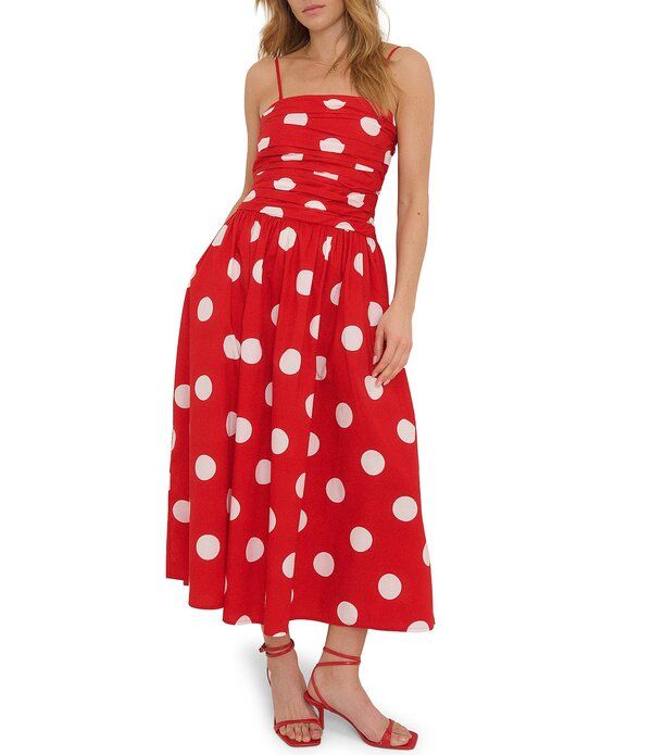ノーバディーズ チャイルド レディース トップス ワンピース ドット柄 ドット ミディ ストラップレス コットン Nobodys Child Alice Cotton Polka Dot Drop Waistrapless Midi Dress Red レッド