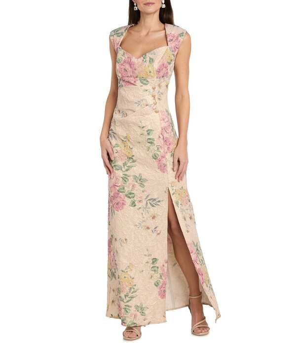 アールアンドエムリチャーズ レディース トップス ワンピース サイドスリット フラワー柄 レース フラワー R M Richards Floral Jacquard Long Lace Sweetheart Neck Side Slit Side Button