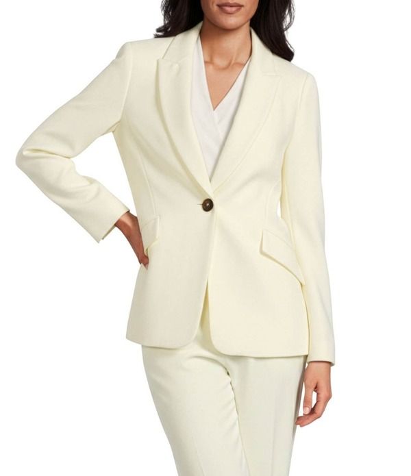 アンクライン レディース アウター コート ジャケット Anne Klein One Button Fitted Peak Slant Flapocket Lapel Jacket Whisper Yellow イエロー