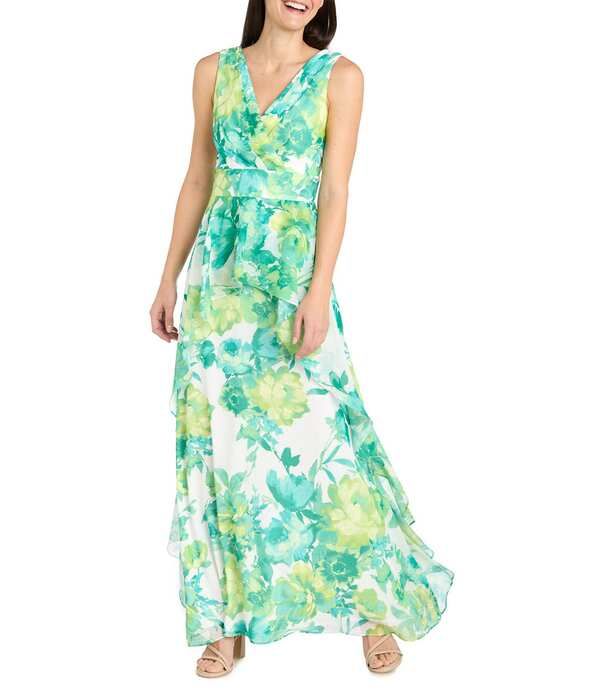 アールアンドエムリチャーズ レディース トップス ワンピース Vネック シフォン A ライン フラワー柄 フラワー R M Richards Floral VNeck Chiffon ALine Dress Jade Multi マルチカラー