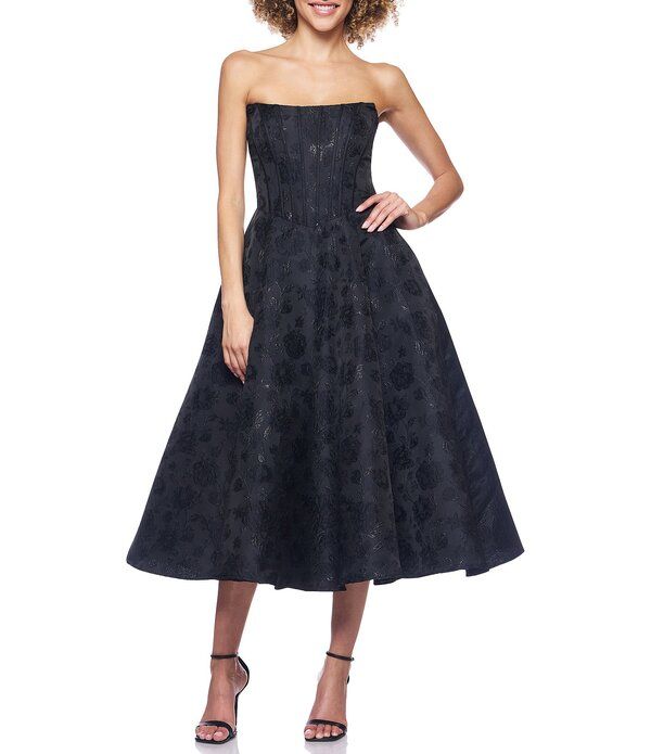 ビーダーリン レディース トップス ワンピース A ライン ミディ ストラップレス B Darlin Jacquard Straplesscoop Neck Bustier Bodice ALine Midi Dress Black ブラック