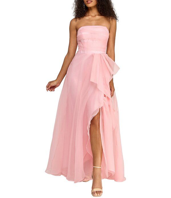 ビーダーリン レディース トップス ワンピース フリル ストラップレス B Darlin Organza Straplesshirred Bodice Cascade Ruffle Long Dress Dusty Blush ブラッシュ