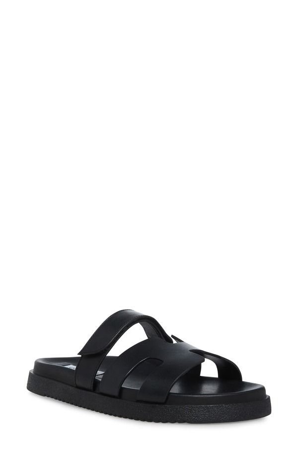 スティーブ マデン レディース シューズ サンダル Steve Madden Mayven Flatform Slide Sandal Black Leather ブラック