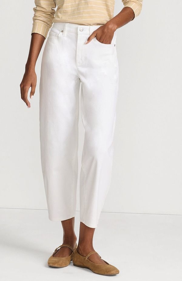ランズエンド レディース ボトムス デニムパンツ アンクル ジーンズ Lands End Recover High Rise Barreleg Ankle Jeans White ホワイト