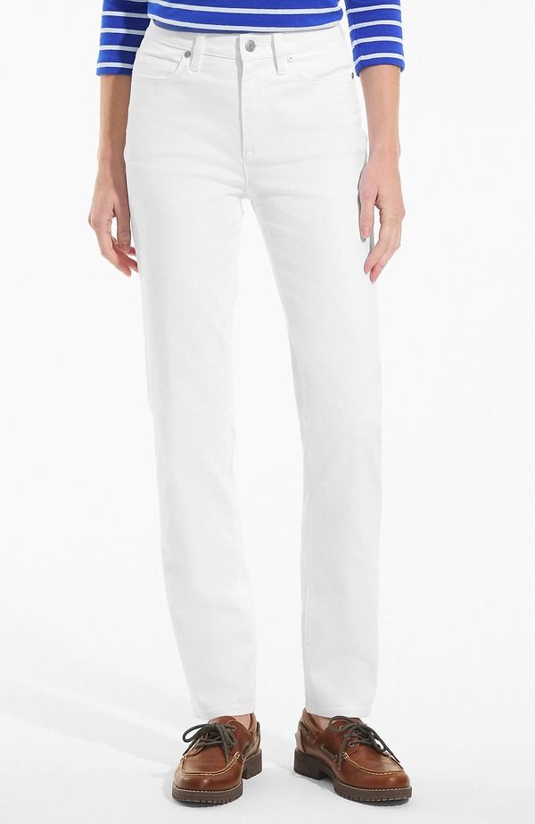 ランズエンド レディース ボトムス デニムパンツ ストレート ジーンズ Lands End Recover High Rise Straight Leg Blue Jeans White ホワイト