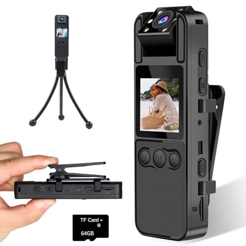 【64G micro SDカード付属・最進化4K の小型ビデオカメラ】 ボディ ハンディ 動画撮影用カメラ 1600mAh大容量 単独録音8時間 180度回転レンズ 回転式のクリップ/ハンディ/首掛け/三脚スタンド 動体検知 ループ録画 旅行 305c4955