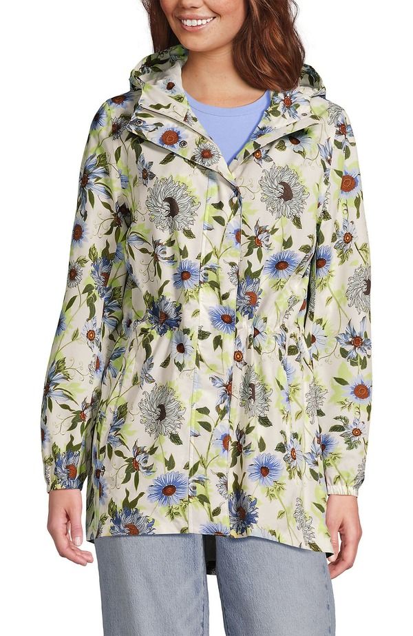 ランズエンド レディース アウター ジャケット・ブルゾン コート Lands End Squall Packable Waterproof Raincoat Pale SkyIvory Floral アイボリー