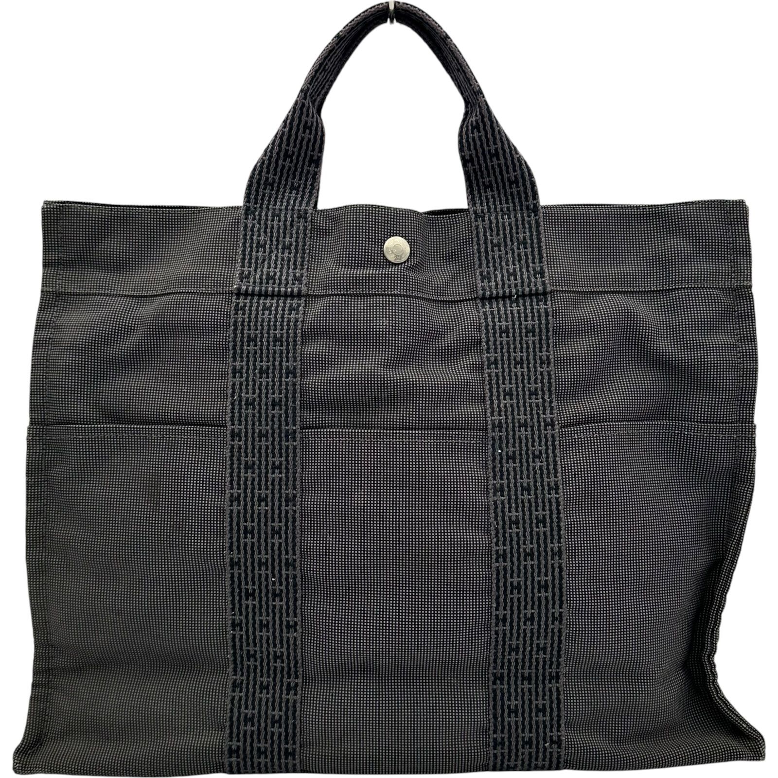 エルメス HERMES エールライントートMM グレー シルバー金具 キャンバス ユニセックス トートバッグ