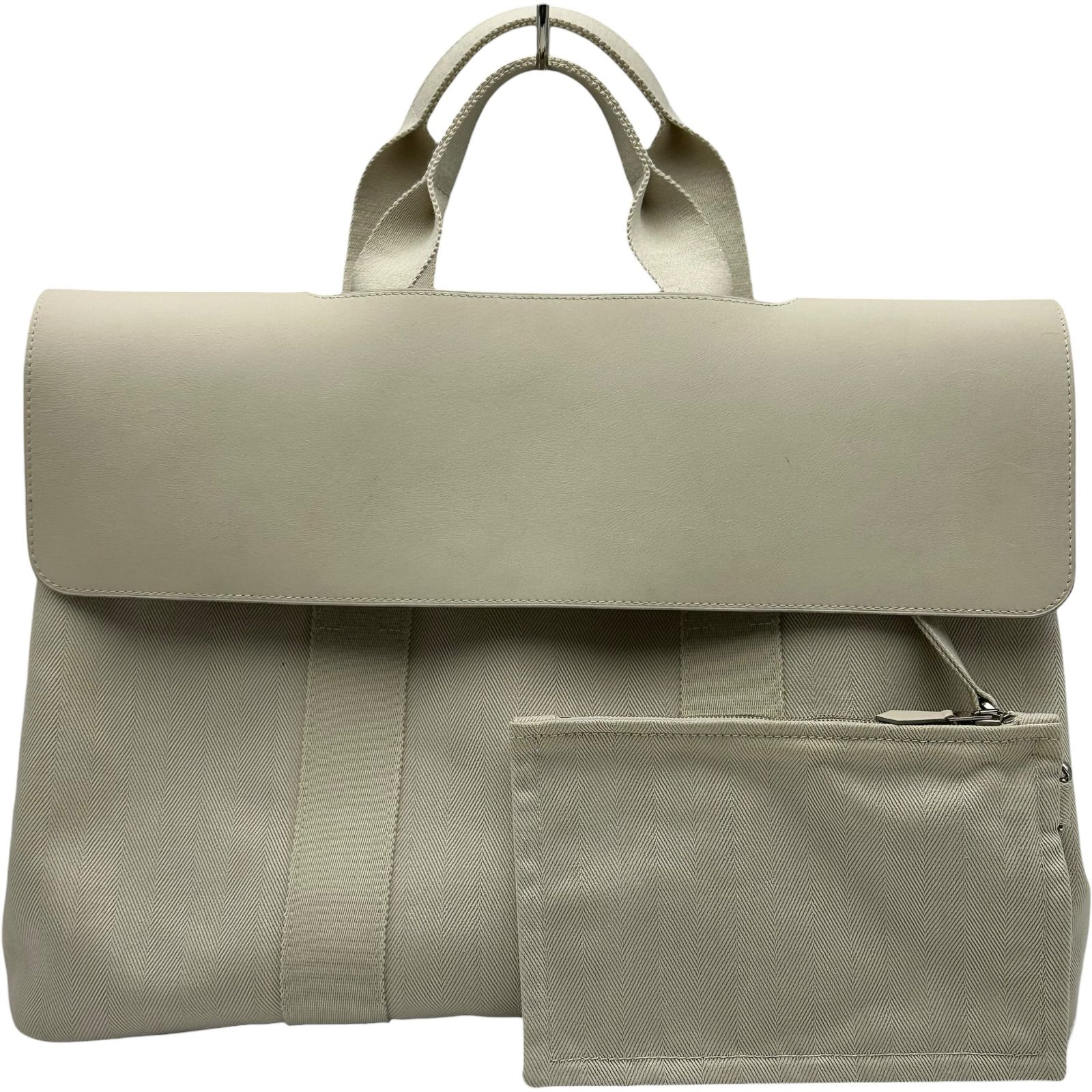 エルメス HERMES ヴァルパラインMM □K刻印 ホワイト シルバー金具 トワル・レザー レディース トートバッグ