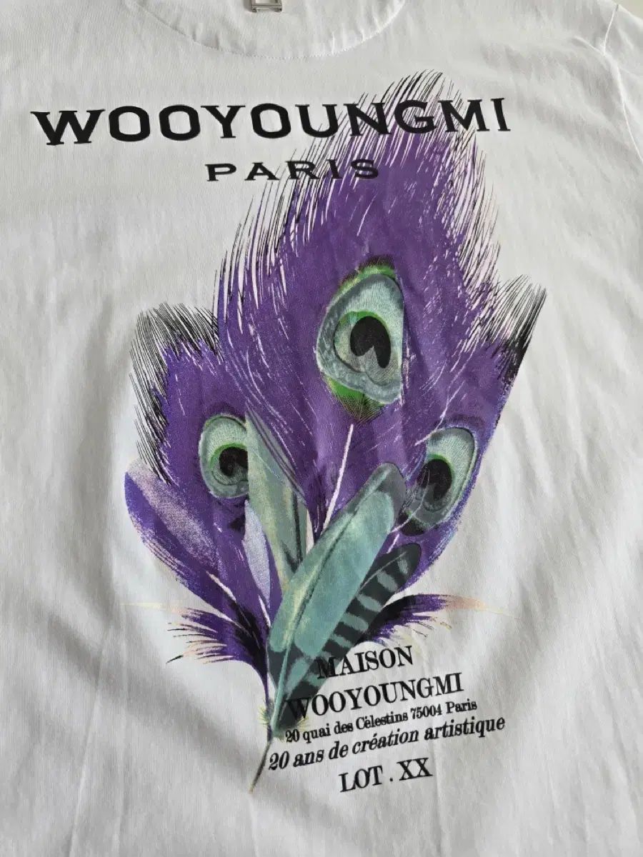 WOOYOUNGMI ウーヨンミ フェザー バックロゴ 半袖 Tシャツ 白 46 (M)