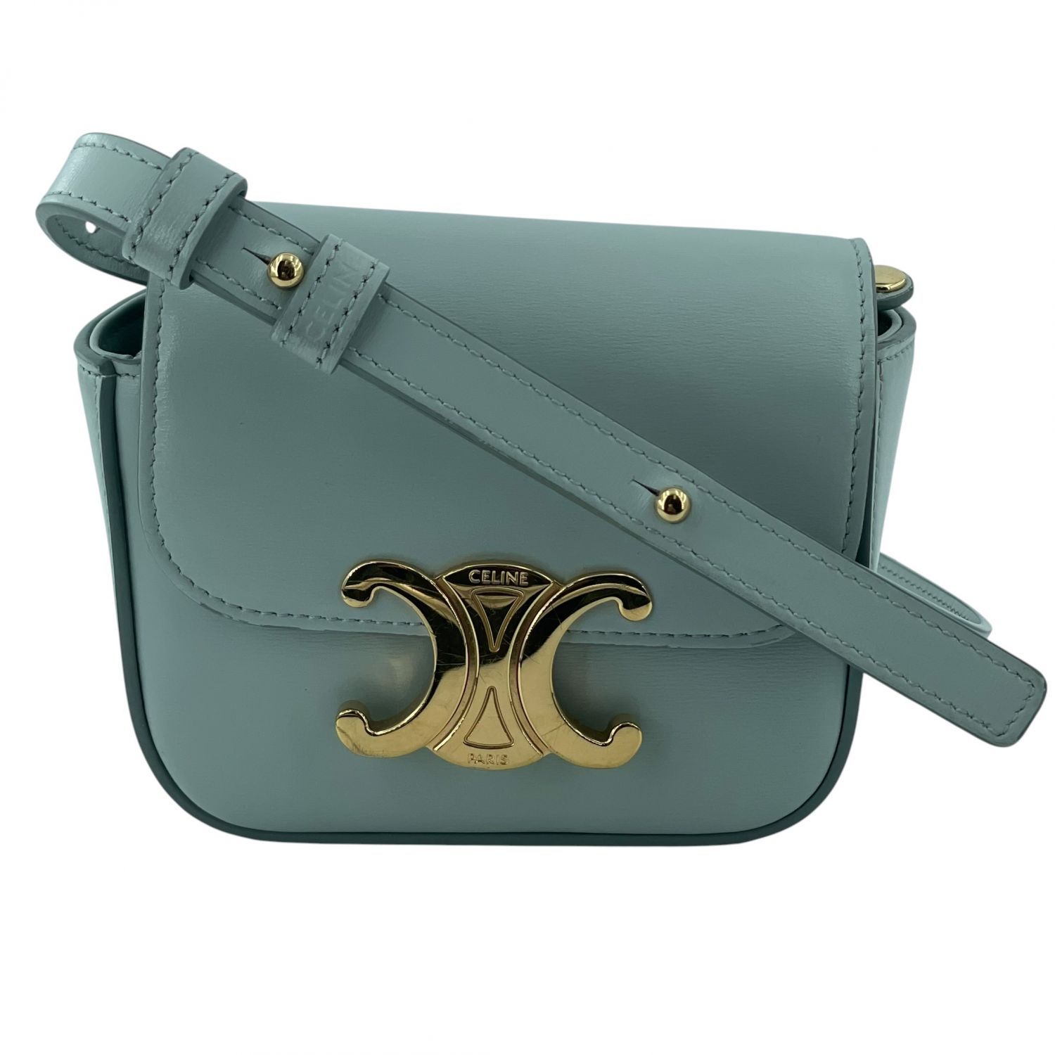 【中古】 CELINE セリーヌ 101513DPV ミニ クロード ショルダーバッグ シャイニーカーフ ライトブルー レディース 26014719 KJ 70,950円