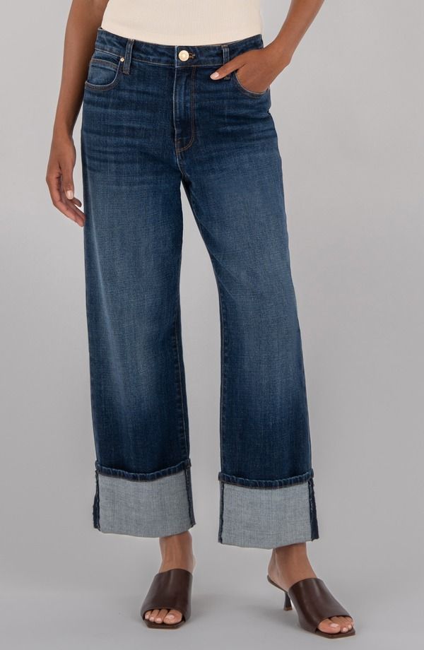 カットフロムザクロス レディース ボトムス デニムパンツ ワイドレッグ ジーンズ KUT from the Kloth Sienna Cuffed Hem Wide Leg Jeans Clarity