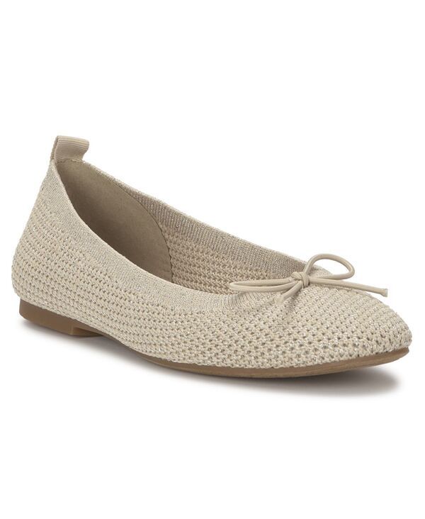 【送料無料】 ラッキーブランド レディース スリッポン・ローファー シューズ Womens Taneric Bow SlipOn Ballet Flats NaturalPlatinum Metallic Knit