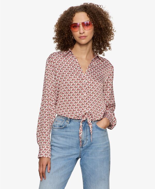 【送料無料】 サンクチュアリー レディース シャツ トップス Womens Lover Printed Tie Shirt Petal Grid