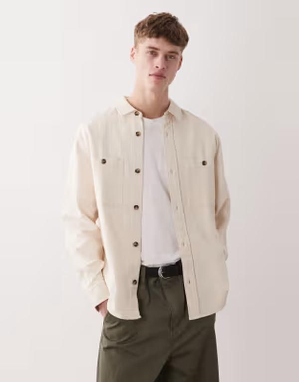 エイソス メンズ トップス シャツ ASOS DESIGN textured overshirt BEIGE ベージュ