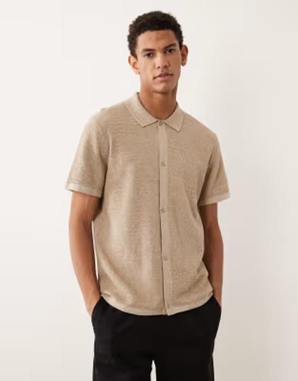ジャック アンド ジョーンズ メンズ トップス シャツ ニット Jack Jones knit shirt with short sleeves Coriander ベージュ