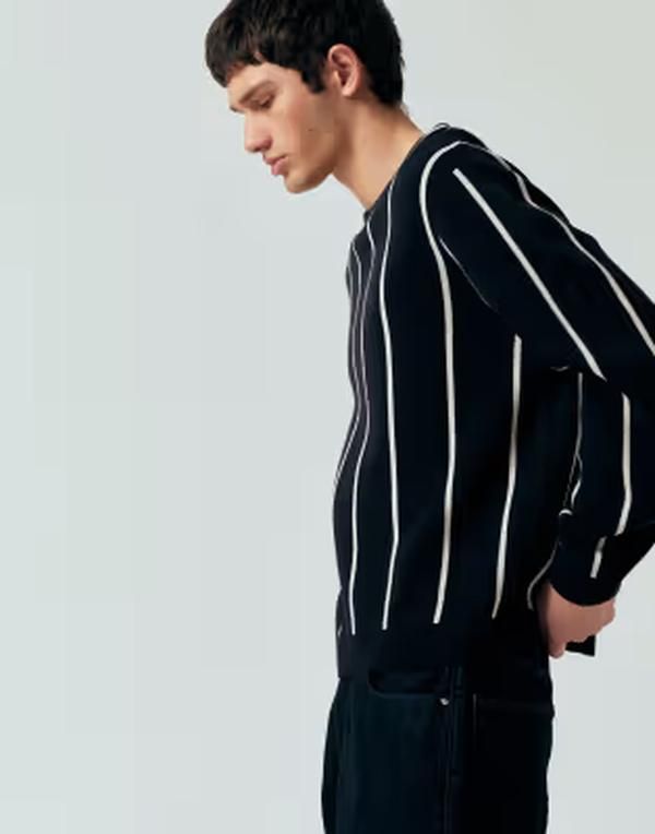 エイソス メンズ アウター ニット・セーター ASOS DESIGN oversized knit striped sweater NAVY ネイビー