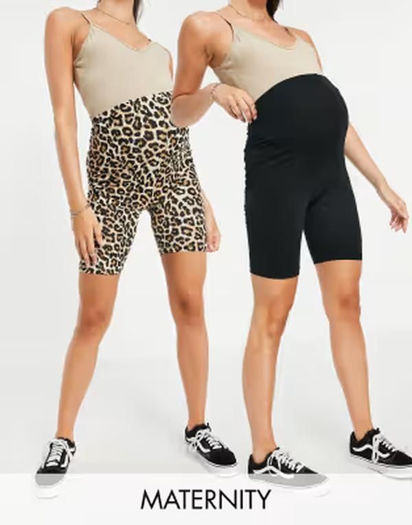 ママライシアス レディース ボトムス ハーフパンツ・ショーツ プリント ショートパンツ コットン マタニティ Mamalicious Mamalicious Maternity cotton 2pack shorts and leopard print MUL
