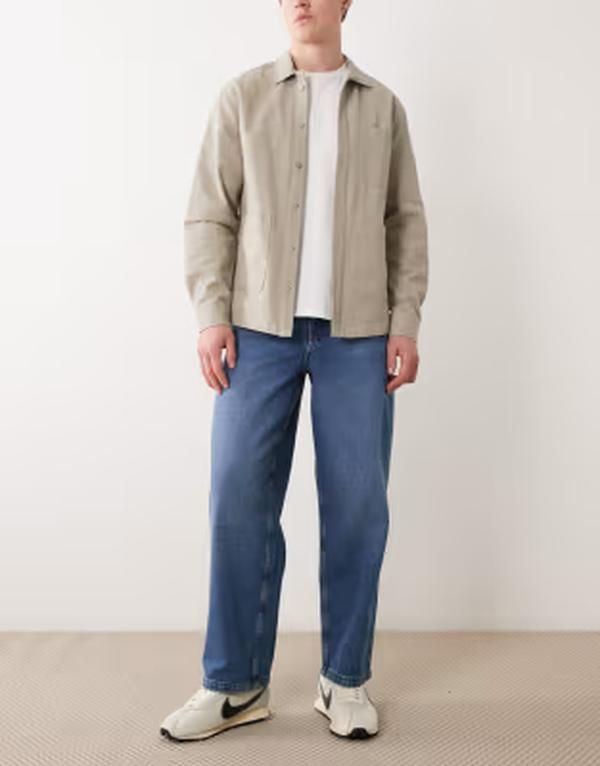 エイソス メンズ ボトムス デニムパンツ ストレート ジーンズ ASOS DESIGN loose straight leg jeans in mid wash Mid washed Blue ブルー