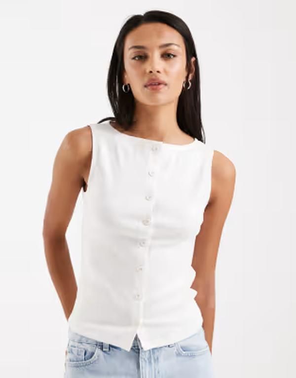 エイソス レディース トップス ベスト ボタンダウン ASOS DESIGN button down boat neck top in cream クリーム
