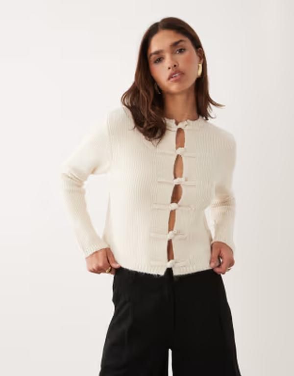 エイソス レディース アウター カーディガン ニット ASOS DESIGN knit cardigan with frog closures in ecru エクリュ