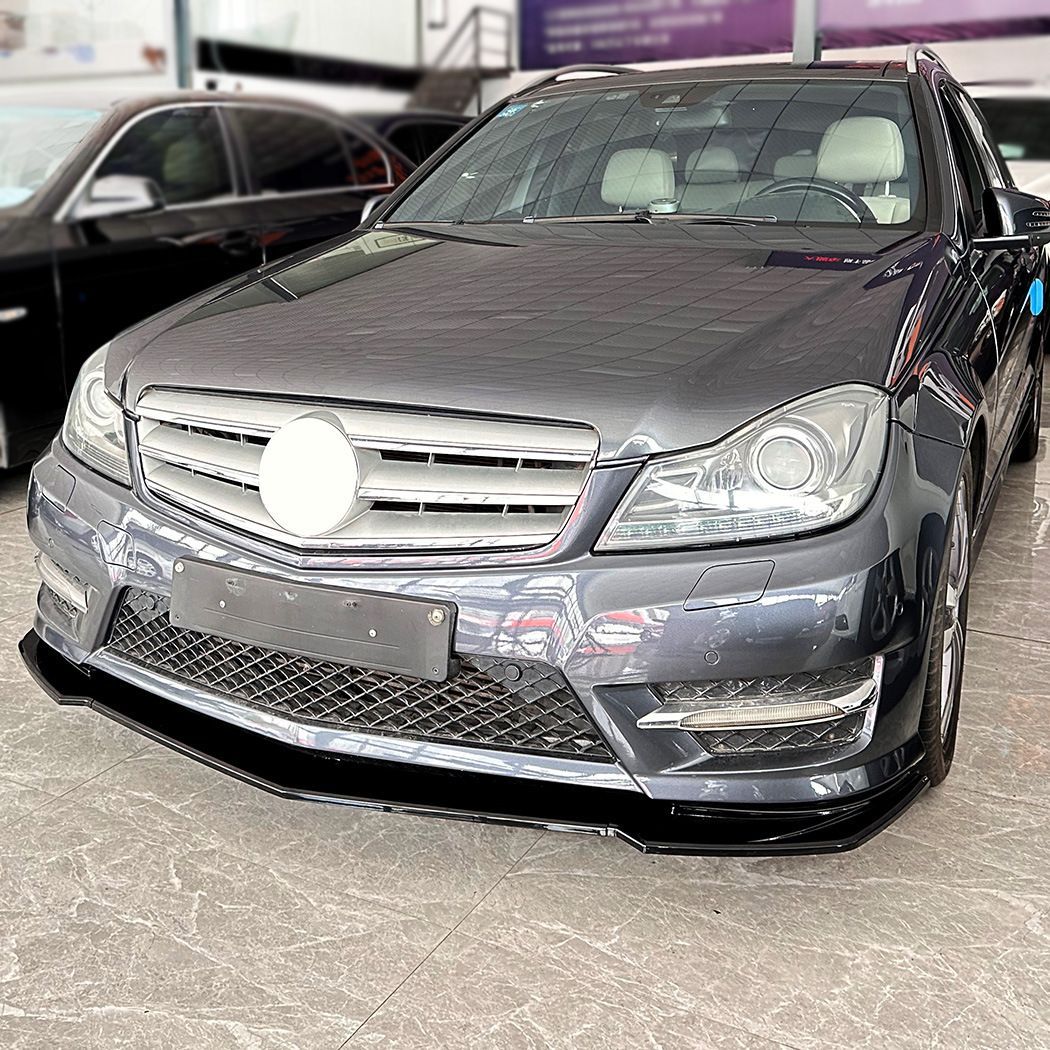 【送料無料】メルセデスベンツ Cクラス W204 / S204 後期 AMGライン 2011-2014 フロントリップ スポイラー フロントバンパースプリッター ABS製 カーボン調 ブラック エアロ ドレスアップ カスタム 新生活