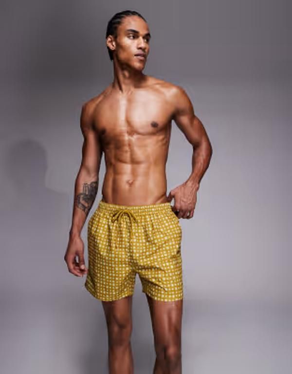 サウスビーチ メンズ 水着 ハーフパンツ・ショーツ プリント ショートパンツ South Beach printed swim shorts in olive オリーブ