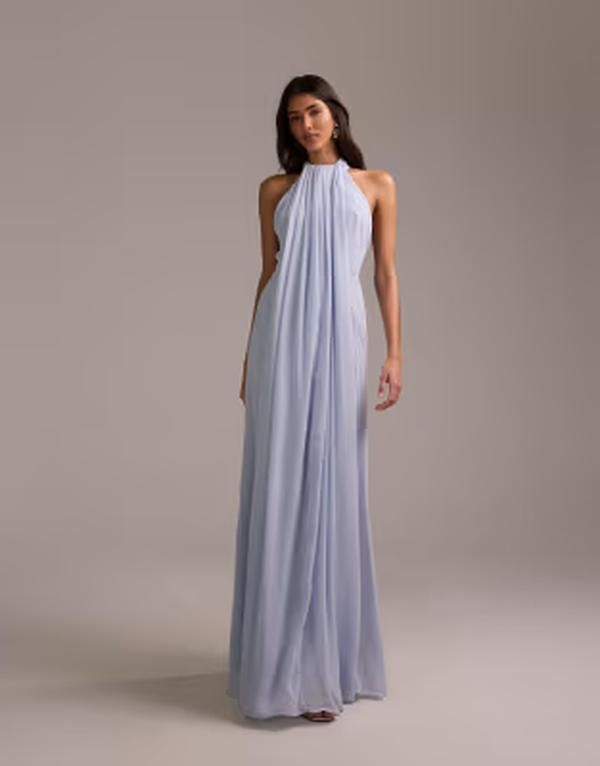 エイソス レディース トップス ワンピース ドレープ マキシ ホルター ASOS DESIGN Bridesmaids grecian draped halter maxi dress BLUE ブルー