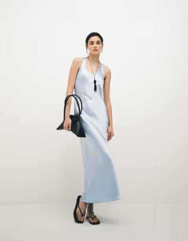 エイソス レディース トップス ワンピース サテン マキシ ASOS DESIGN scoop satin maxi dress in pale blue ブルー