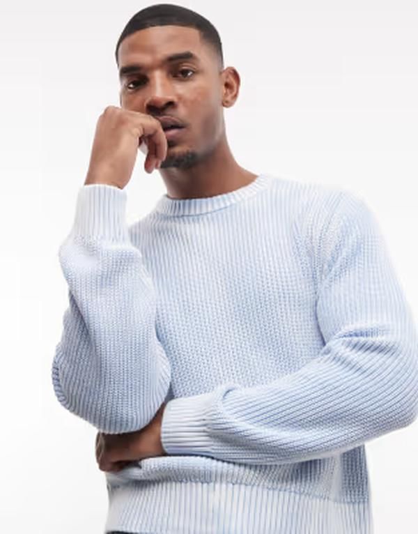 ウィークデイ メンズ アウター ニット・セーター リブ Weekday ribbed sweater in washed light blue ブルー