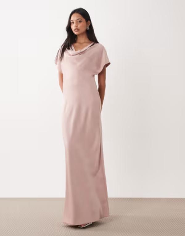 ティエフエヌシー レディース トップス ワンピース サテン マキシ TFNC Bridesmaidsatin dropped shoulders bias cut maxi dress in dusty Pink ピンク