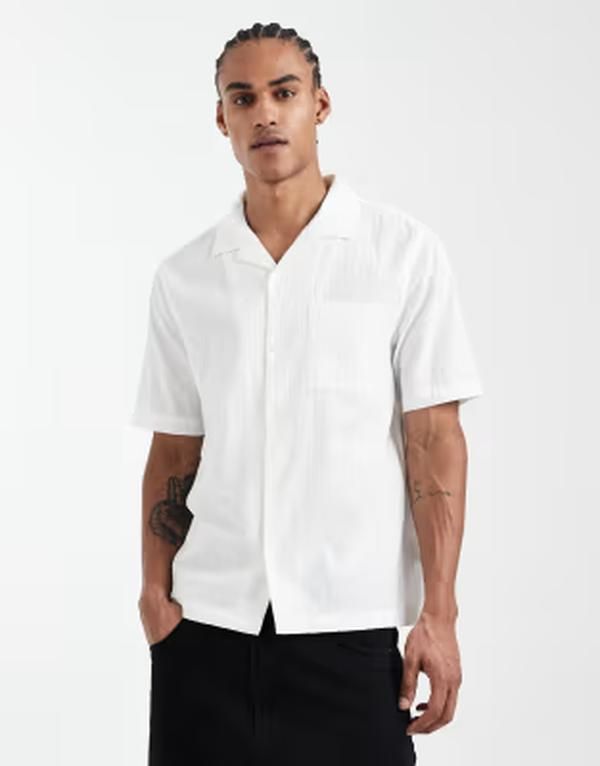 コットンオン メンズ トップス シャツ Cotton Riveria short sleeve shirt in summer WHITE ホワイト