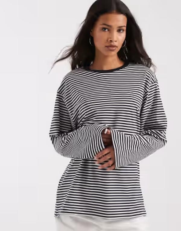 アンドアザーストーリーズ レディース トップス Tシャツ Other Stories oversized long sleeve Tshirt in dark blue stripe Navy stripe ネイビー