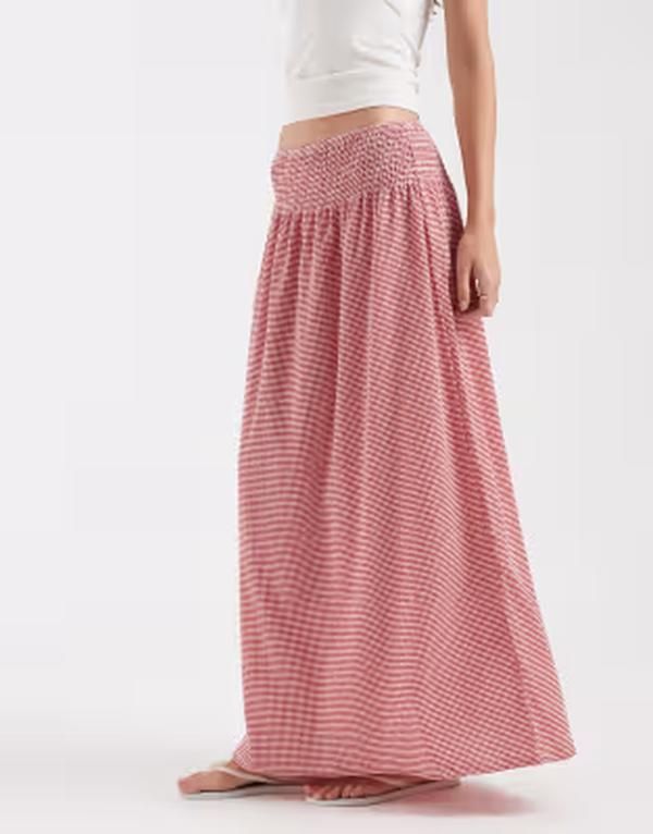 オンリー レディース ボトムスカート ギンガムチェック マキシ ギンガム ONLY maxi skirt gingham Redcherry レッド