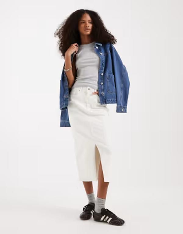 ヴェロモーダ レディース ボトムスカート フロントスリット デニム Vero Moda denimidaxi skirt with front slit in ecru エクリュ