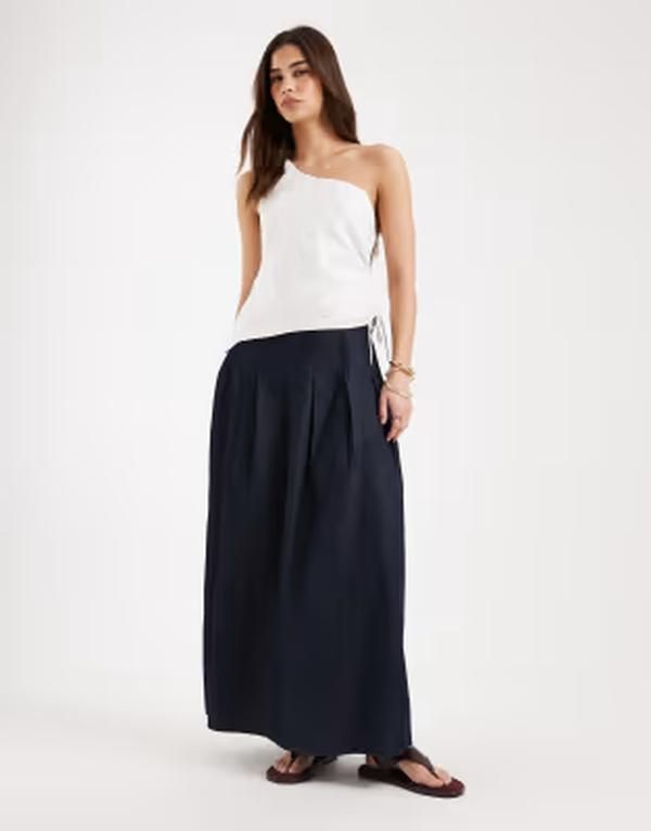 ピーシーズ レディース ボトムスカート デニム マキシ Pieces denimaxi skirt in dark indigo Dark Blue Denim デニム