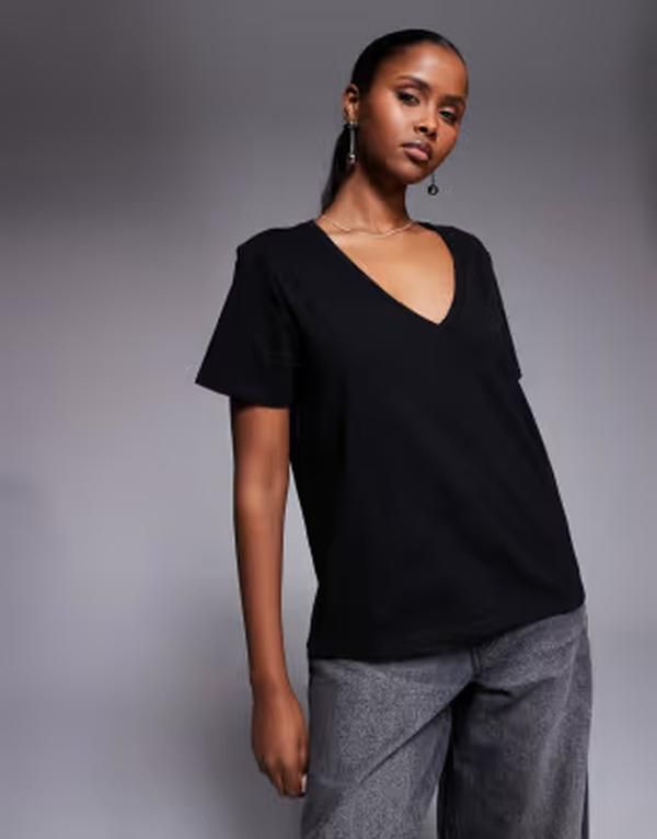 グッドアメリカン レディース トップス Tシャツ Vネック Good American classic vneck tshirt black ブラック