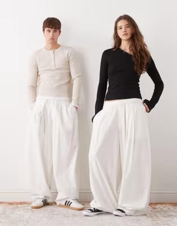 コルージョン レディース ボトムス カジュアルパンツ リネン COLLUSION UnisexL balloon pants with linen TBC ホワイト
