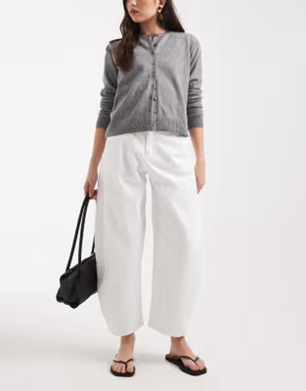 エイソス レディース ボトムス デニムパンツ ASOS DESIGN clean barrel jean with cinch waist in ecru エクリュ