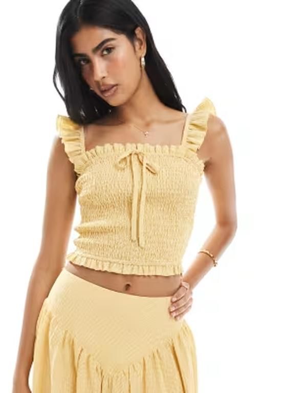 デイジーストリート レディース トップス シャツ ギンガムチェック ギンガム Daisy Street shirred top in yellow gingham part of a set Yellow check イエロー